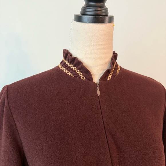 Vintage Vassarette Prairie Nightgown Brown w/ Gold Trim – 1970s - Picture 3 of 12